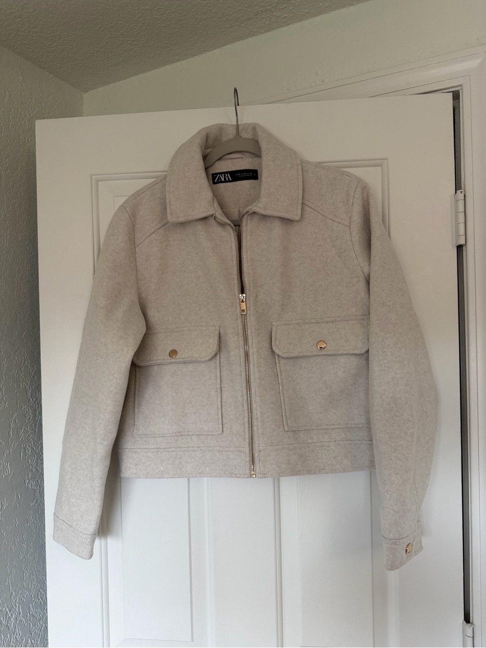 Zara Cream Utility Wool-Blend Jacket with Gold Hardware